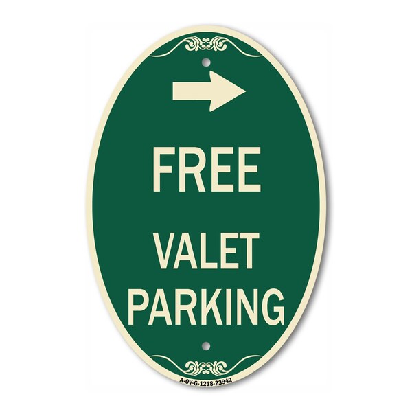 Signmission Free Valet Parking with Right Arrow, 12 Inch X 18 Inch Architectural Oval, Heavy Gauge Aluminum A-OV-G-1218-23942 - main