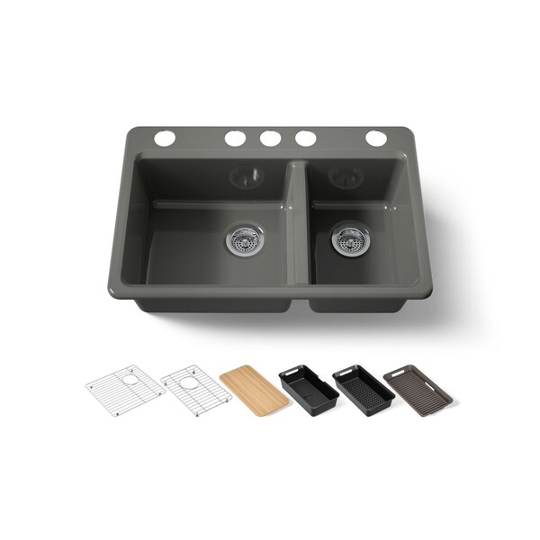 Kohler Riverby 33" undermount double-bowl workstation kitchen sink 8669-5UPC-58 - main