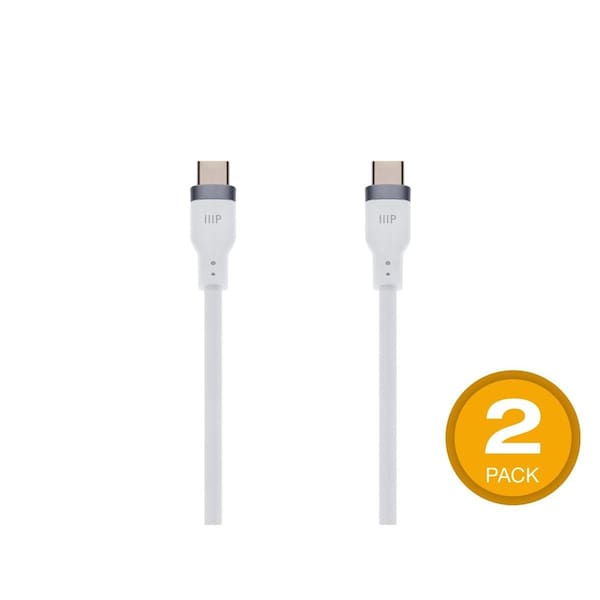 Monoprice USB-C to USB-C Silicone Charging Cable - USB 2.0, 240W PD, Ultra Flexible, 10ft, White, 2PK 48859 - main