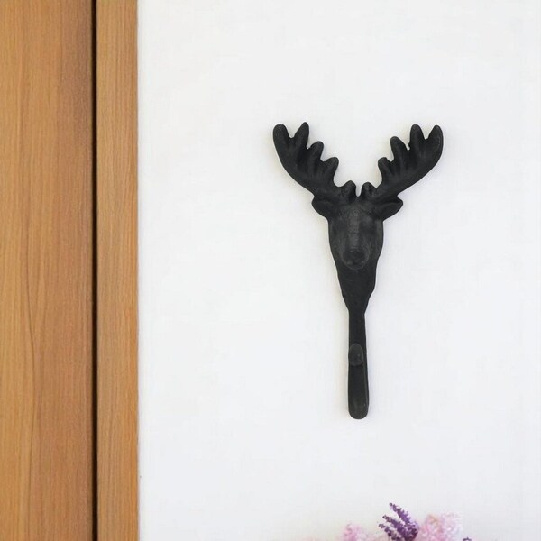 Homeroots 3" Black Cast Iron Deer Stag Wall Hook 612085 - main