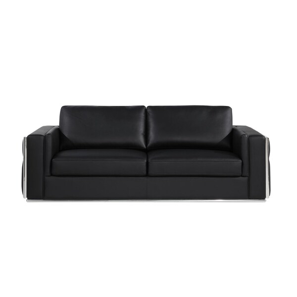 Homeroots 89" Black Italian Leather Solid Wood Sofa 720446 - main