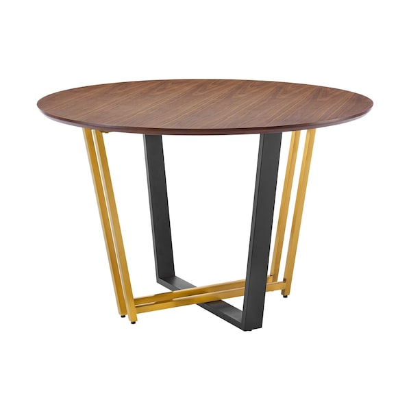 Homeroots 48" Brown And Gold Iron Sled Base Round Top Dining Table 569435 - main
