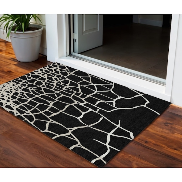 Homeroots 3' X 5' Black And Beige Abstract Washable Indoor Outdoor Area Rug 601104 - main