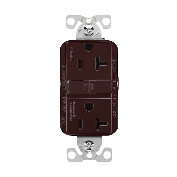 Eaton Wiring Devices Eaton GFCI Receptacle, 125 V, 20 A, NEMA: NEMA 5-20R, Back, Side Wiring, Brown GF20B - main