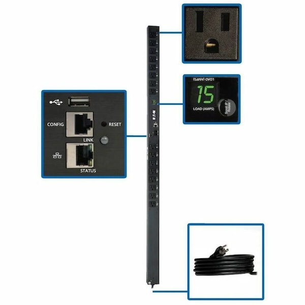 Eaton 1.4kW Single-Phase Switched PDU - LX Interface, 120V Outlets 16 5-15R, 10 ft. 3.05 m Cord PDUMV15NETLX - main
