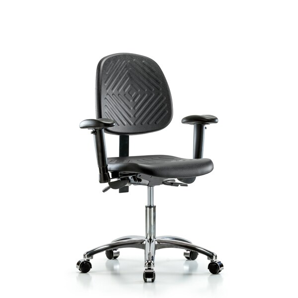 Blue Ridge Ergonomics Desk Chair Desk Chair, Med, Poly, Bk Chrm, AA, Cast, Adjustable Arms, 17" to 22" Height, Black; Blue BR-PDHCH-MB-CR-T0-A1-CC - main