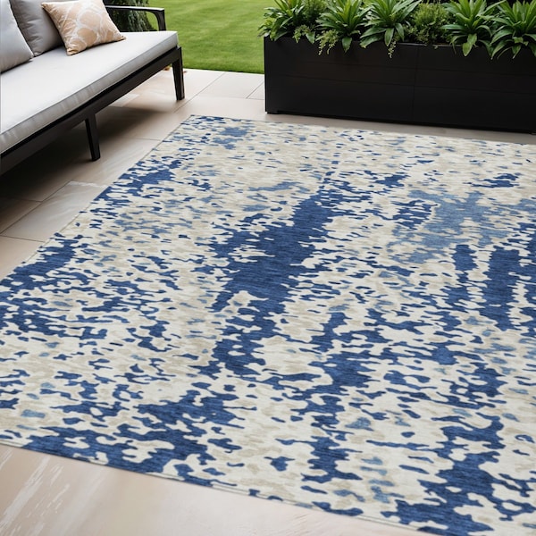 Homeroots 5' X 8' Navy Blue And Ivory Abstract Washable Indoor Outdoor Area Rug 612630 - main