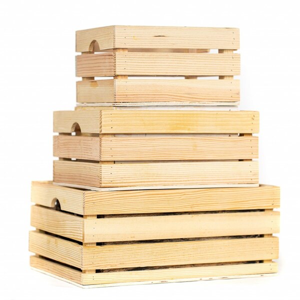 Homeroots Set of Three Organic Natural Distressed Wood Stacking Milk Crates, 3PK 471952 - main