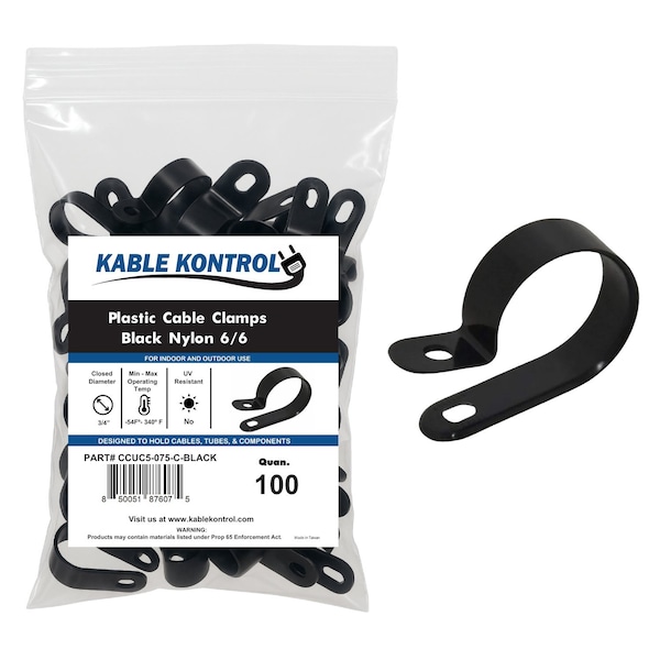 Kable Kontrol Cable Clamp, Nylon 6/6, 3/4 in Bundle Dia., Black, 1-3/8 in L, 100 PK CCUC5-075-C-BLACK - main
