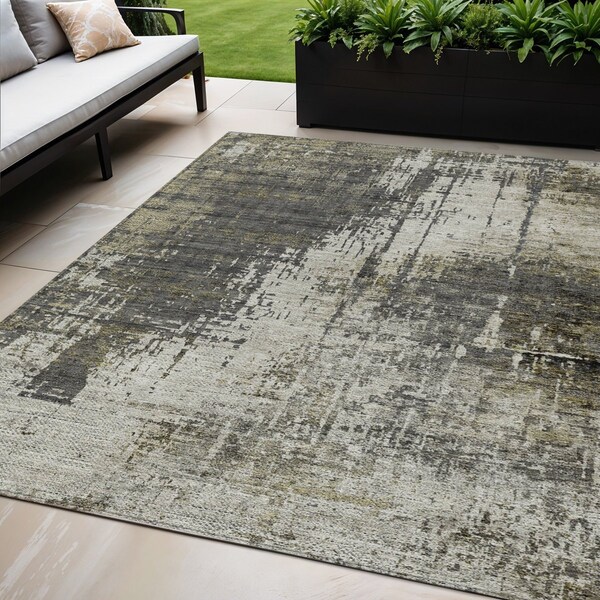Homeroots 5' X 8' Taupe Beige And Olive Green Abstract Washable Indoor Outdoor Area Rug 587327 - main