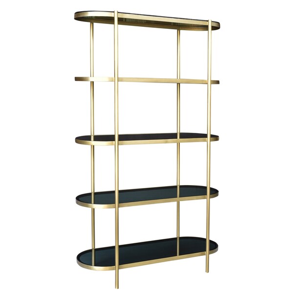 Homeroots 75" Black and Gold Iron and Glass Four Tier Etagere Bookcase 488875 - main