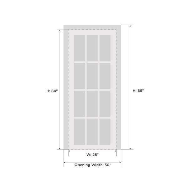 Sartodoors Solid French Door 28 x 84in, Planum 0660 Painted White W/ Frosted Glass, Sgl Panel Frame Trim PLANUM0660ID-BEM-2884 - main