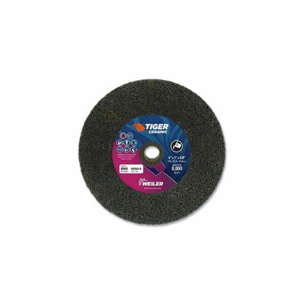 Weiler Tiger Snagging Wheel, 6 in dia x 1 in Thick x 5/8 in Arbor, 16 Grit, Zirconia Alumina, Type 1, 5, 5PK 804-68401 - main