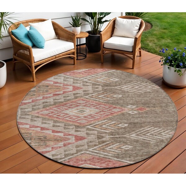 Homeroots 8' Brown And Terra Cotta Round Southwestern Washable Indoor Outdoor Area Rug 603535 - main