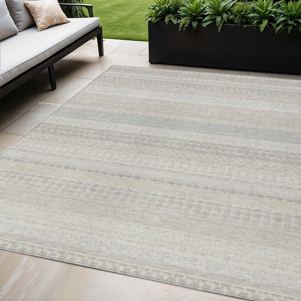 Homeroots 5' X 8' Ivory Striped Washable Indoor Outdoor Area Rug 576960 - main
