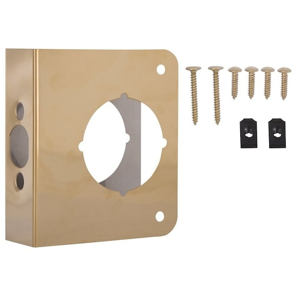 Prosource Door Reinforcer, 2-3/8 in Backset, 1-3/8 in Thick Door, Steel, Brass, 4-1/2 in H, 4 in W HSH-042SBP-PS - main