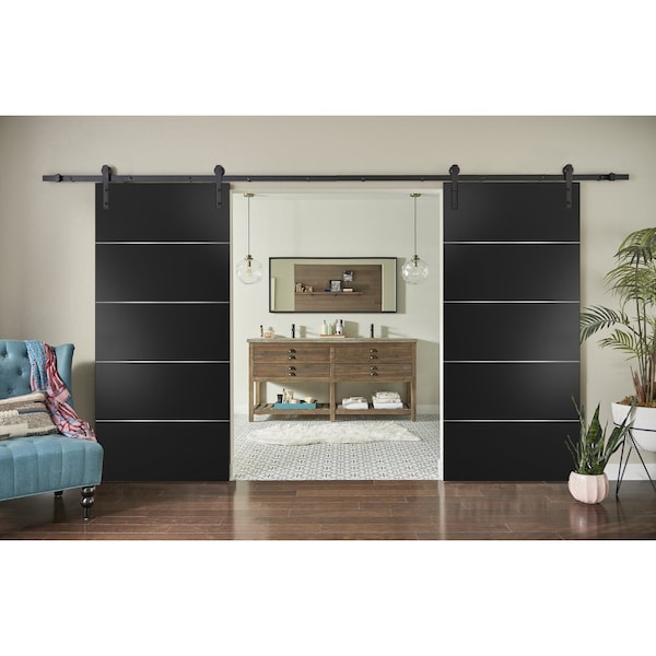 Sartodoors Sturdy Double Barn Door with, Planum 0020 Matte Black, 13FT Rail Hangers Heavy Set, Solid Panel Int PLANUM0020DB-BLK-7296 - main