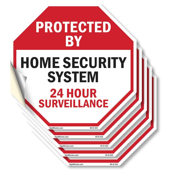 Signmission Protected By Home Security System 2, 4 inch X 4 inch, Vinyl Decal, 5PK OC-D-5PACK-4-169 - main
