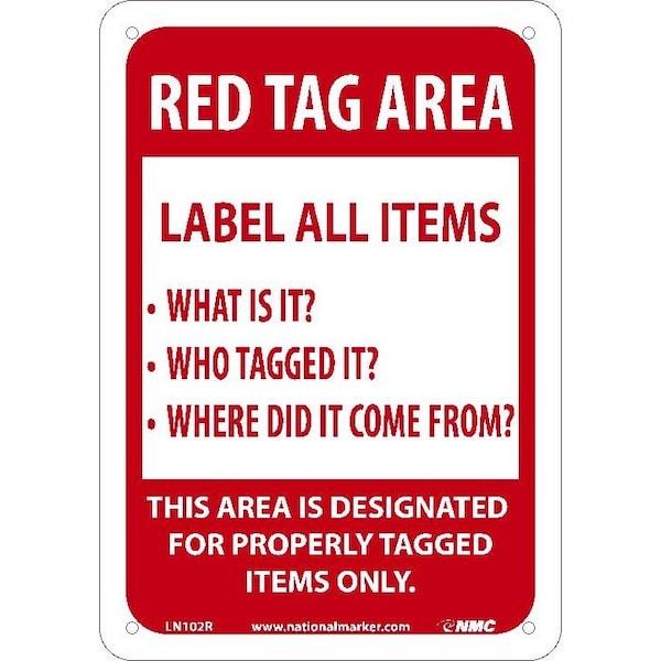 Nmc Red Tag Area Sign, Width: 10" LN102R - main