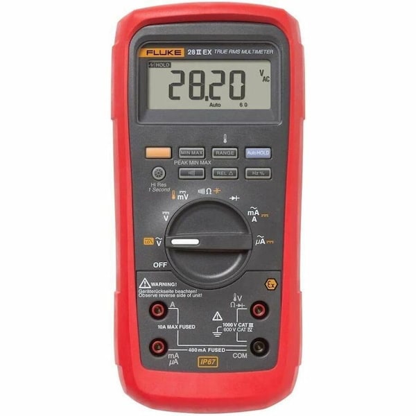 Fluke Digital Multimeter, 1,000 V Max DC, 0.1 V Max AC, TRMS, 20,000 Instrument Counts, Backlit LCD FLUKE-28IIEX/ETL - main