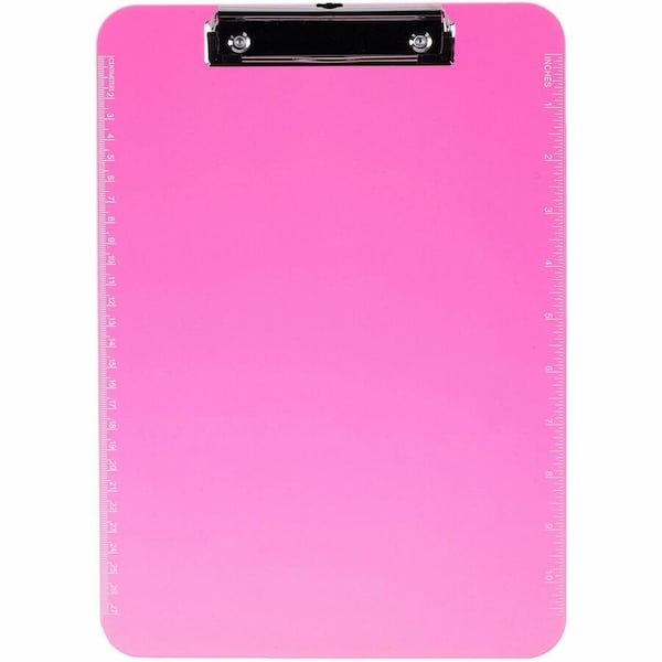 Business Source Flat Clip Plastic Clipboard, Pink, 6PK BSN01868BD - main
