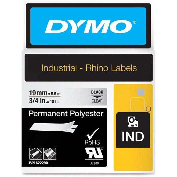 Dymo RHINO 3/4IN X 18FT, CLEAR PERMANENT POLY LABELS 622290 - main