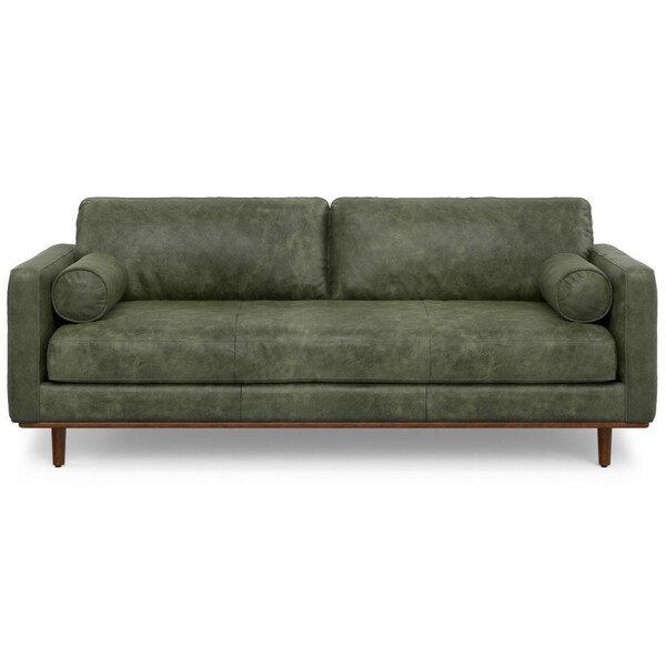 Homeroots 89" Moss Green Leather Sofa With Brown Legs 640994 - main