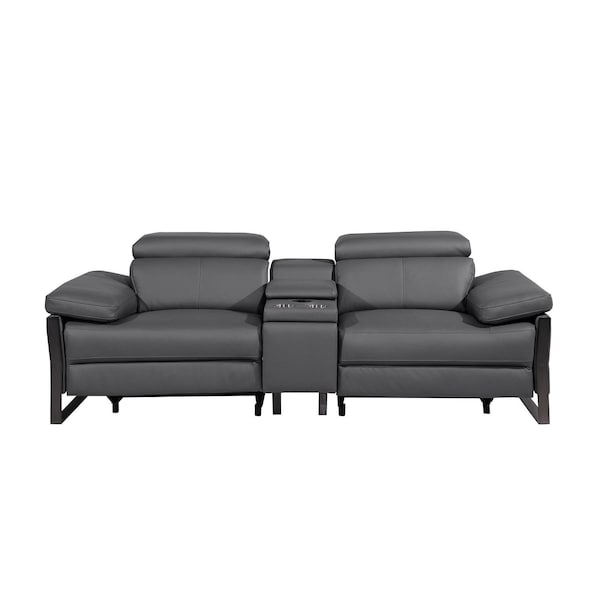 Homeroots 90in Dark Gray and Black Italian Leather Power Reclining Loveseat With Storage 720565 - main
