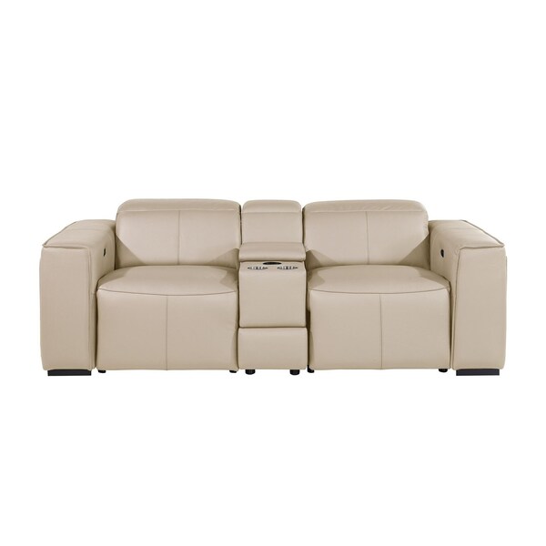 Homeroots 90in Cream and Brown Italian Leather Power Reclining Loveseat With Storage 720553 - main
