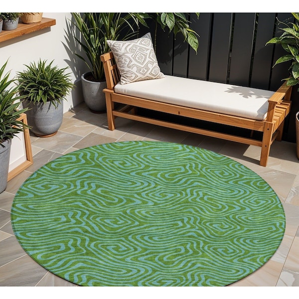 Homeroots 8' Green And Blue Round Abstract Washable Indoor Outdoor Area Rug 599798 - main