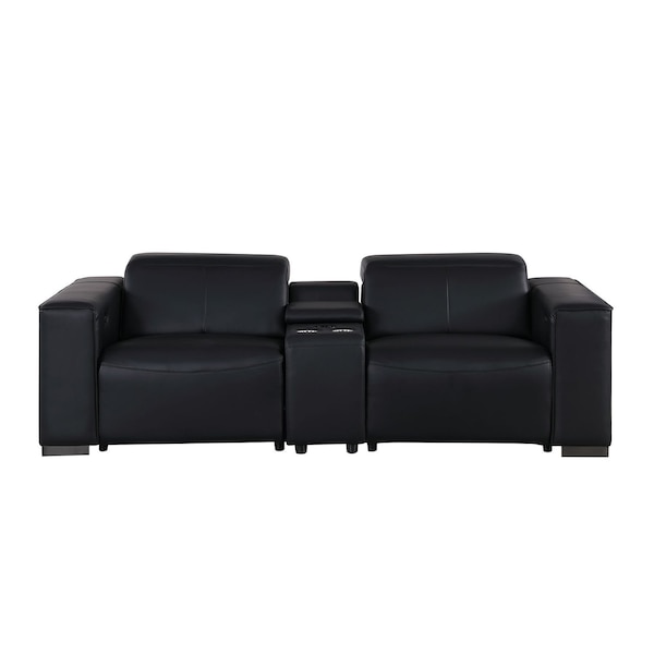 Homeroots 93in Black and Brown Leather Power Reclining Loveseat With Storage 720540 - main