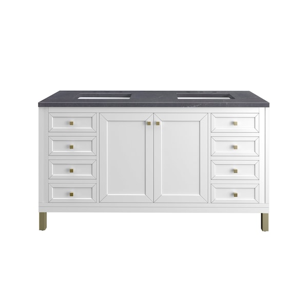 James Martin Vanities Chicago 60 in. Double Vanity, Glossy White, w/ 3 CM Charcoal Soapstone Silestone Top 503-V60D-GW-3CSP - main
