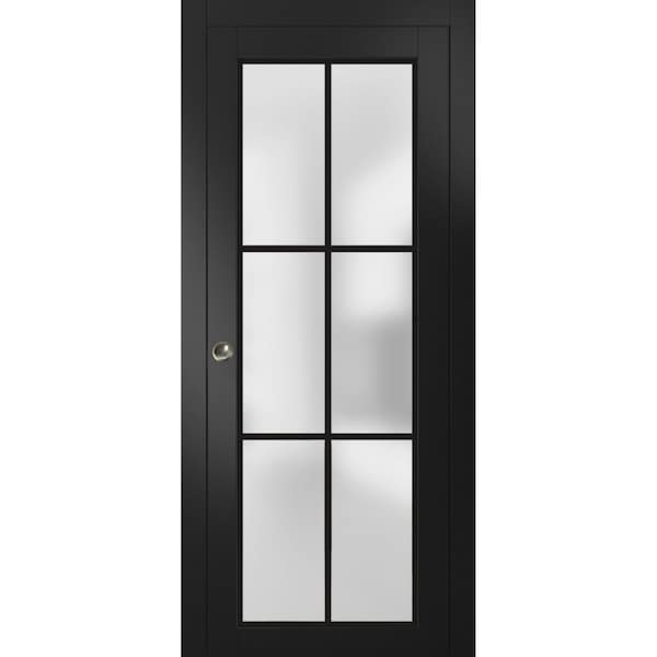 Sartodoors Sliding Pocket Door with Frosted Tempered Glass Planum 2122 Black 36x96 Solid Core Modern Interior PLANUM2122PD-BLK-36 x 96 - main
