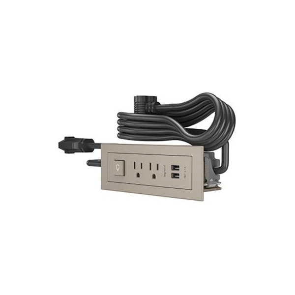 Legrand Outlet Strip, USB, 2 5-15R, 5-15P, 6 ft., Nickel RDSZNI - main