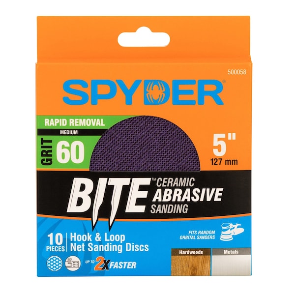 Spyder 5-Inch 60 Grit Ceramic Net Hook and Loop Sanding Discs, 10PK 500058 - main