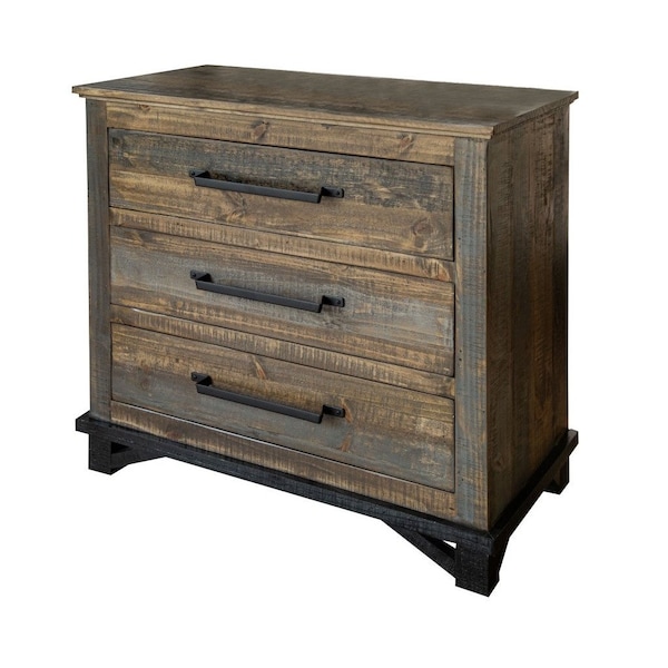 Homeroots 37" Brown and Gray Solid Wood Three Drawer Chest 524595 - main