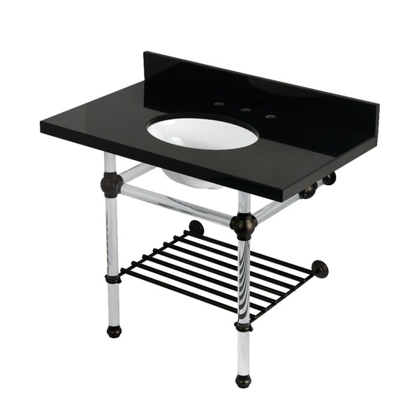 Kingston Brass 36-Inch Black Granite Console Sink with Acrylic Legs and Shelf, 8-Inch, 3-Hole KVPK3630KAB5 - main