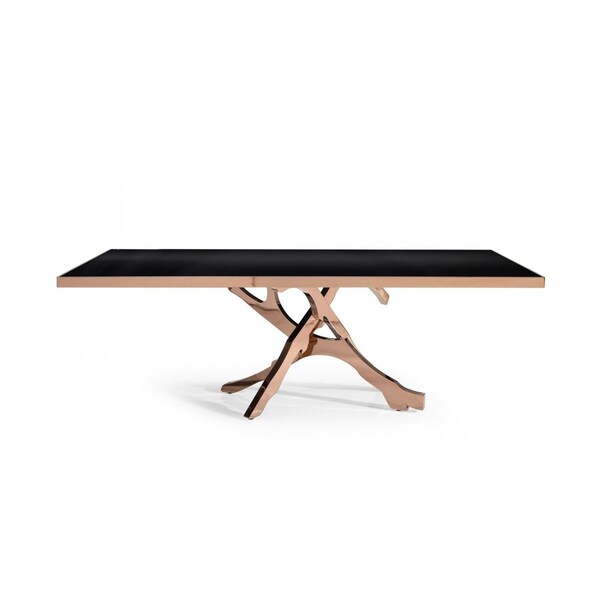 Homeroots 87" Black And Gold Glass And Stainless Steel Pedestal Base Dining Table 487365 - main
