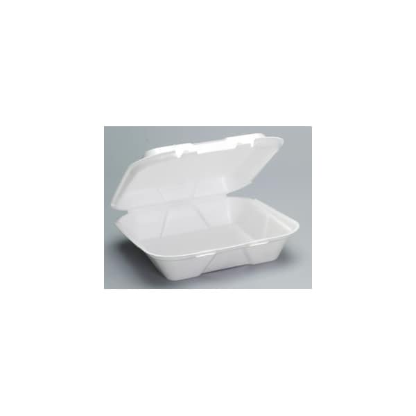 Genpak Large 1-Comp Hinged Container 9-3/16"x9-9/16"x2-21/32" White Foam SN200 - main