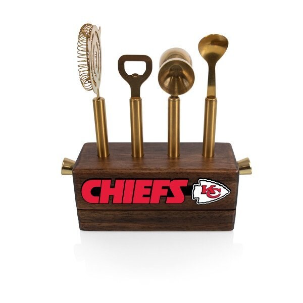Picnic Time Family Of Brands NFL Kansas City Chiefs Sidecar 5-Piece Bar Tool Set, (Acacia Wood) 672-05-508-167-2 - main