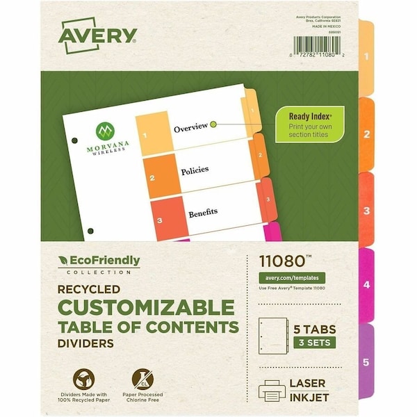Avery DIVIDERS, 5TABS, 3 SETS, 12PK AVE11080 - main