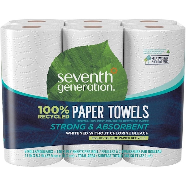 Seventh Generation Paper Towels, 140 Sheets, White, 6 PK SEV13731 - main