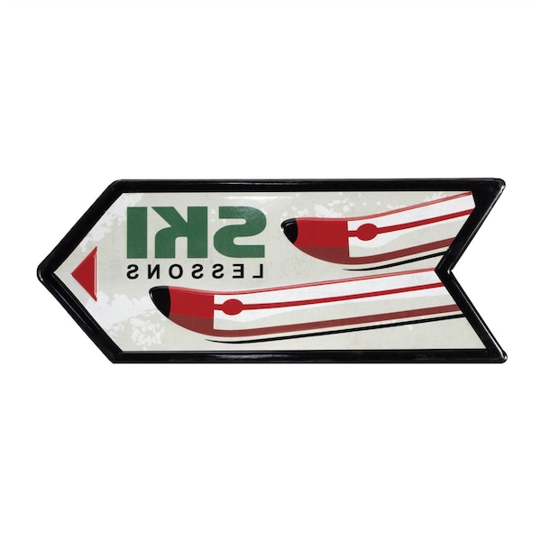 Homeroots Set of Two Black Red And White Ski Lessons Metal Hanging Wall Decor, 2PK 634274 - main