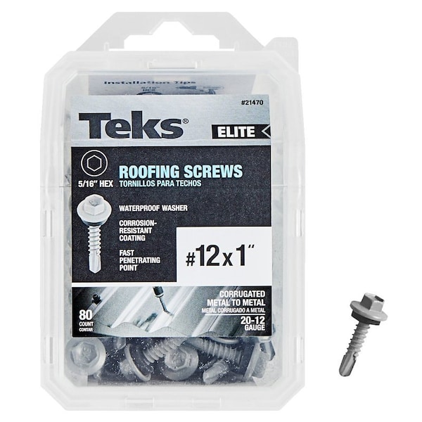 Teks Elite Series Roofing Screw, 1 in L, Coarse Thread, Washer Head, Hex Drive, Drill Point, Steel, PK80 21470 - main