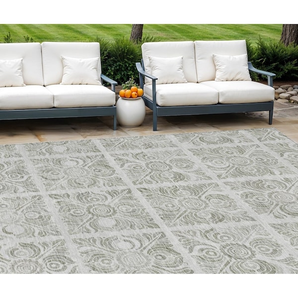 Homeroots 8' X 10' Taupe Beige And Tan Medallion Washable Indoor Outdoor Area Rug 589359 - main