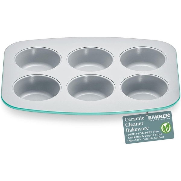 Bakken-Swiss 6-Cup Cake/Muffin Pan Set, Blue, Teal, Marble, Golden, Cream, Aluminized Steel, Non-Toxic SBKCRSTBKTELMUF - main