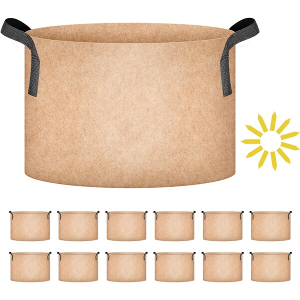 Ipower YSSOA Grow Bags 7 Gallon 300G Reusable Breathable Gardening Pots, Tan, 12PK GLGROWBAG7X6TANX2 - main