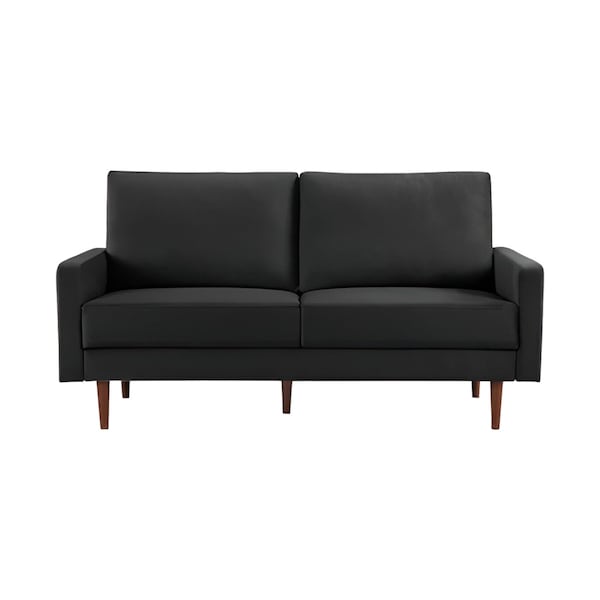Homeroots 69" Black Velvet Sofa With Dark Brown Legs 543716 - main