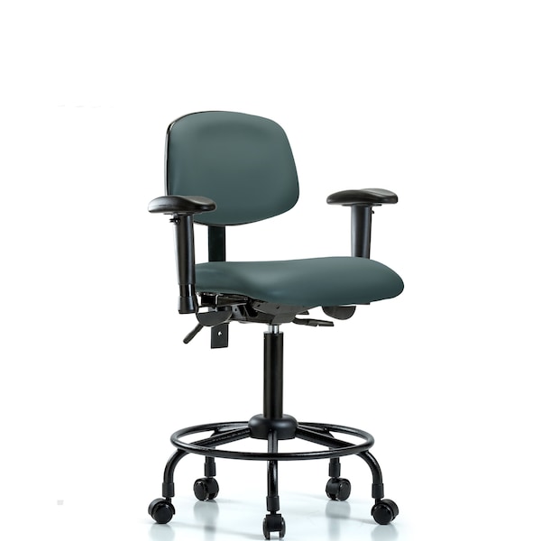 Blue Ridge Ergonomics Bench Chair, RT Tilt, AA Cast, Vinyl, Blu, 6-Way Adjustable, 22" to 29" Height, Colonial Blue BR-VMBCH-RT-T1-A1-RC-8546 - main