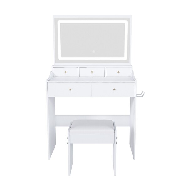 Homeroots 30" White Wood Lighted Five Drawer Dresser 714275 - main